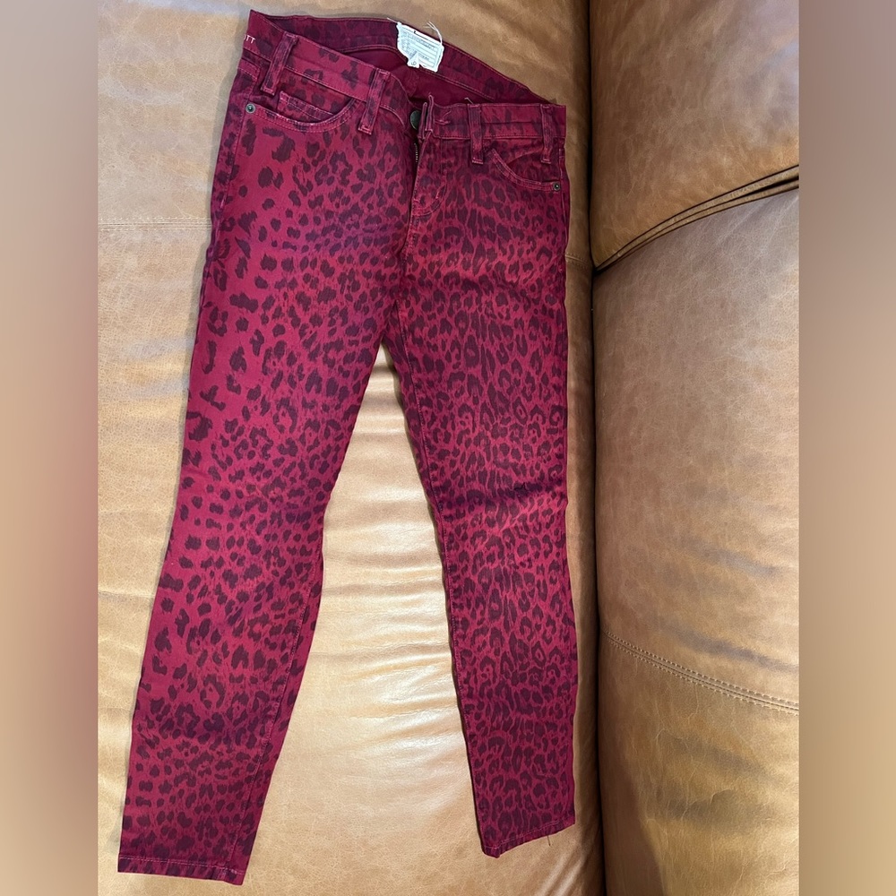 Current & Elliott Red Leopard print skinny jeans size 26